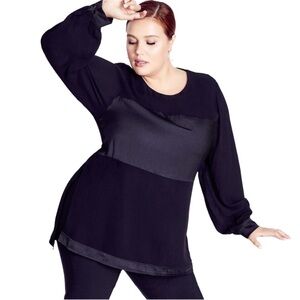 MANON BAPTISTE Black Long Sheer Sheer Overlay Lined Blouse Shirt Top Size: 22